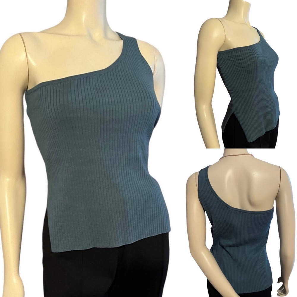 Nikka K | Ribbed One Shoulder Green Stretchy Tank Knit Top | Size XL